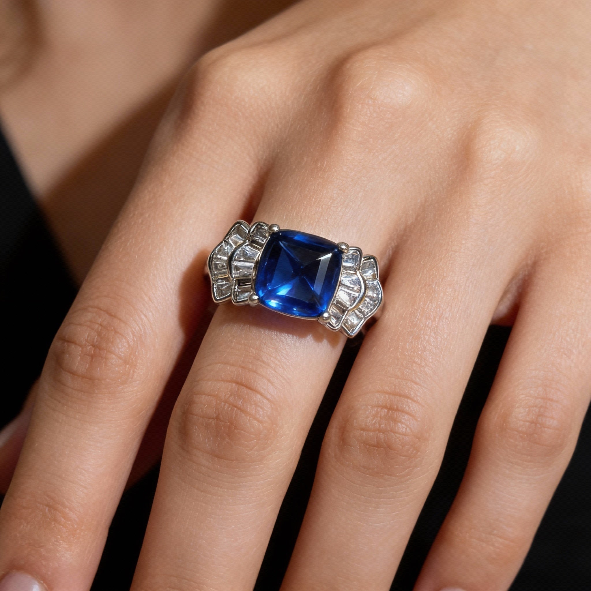 Blue Spinel Clear Quartz Harmony Energy Crystal Ring