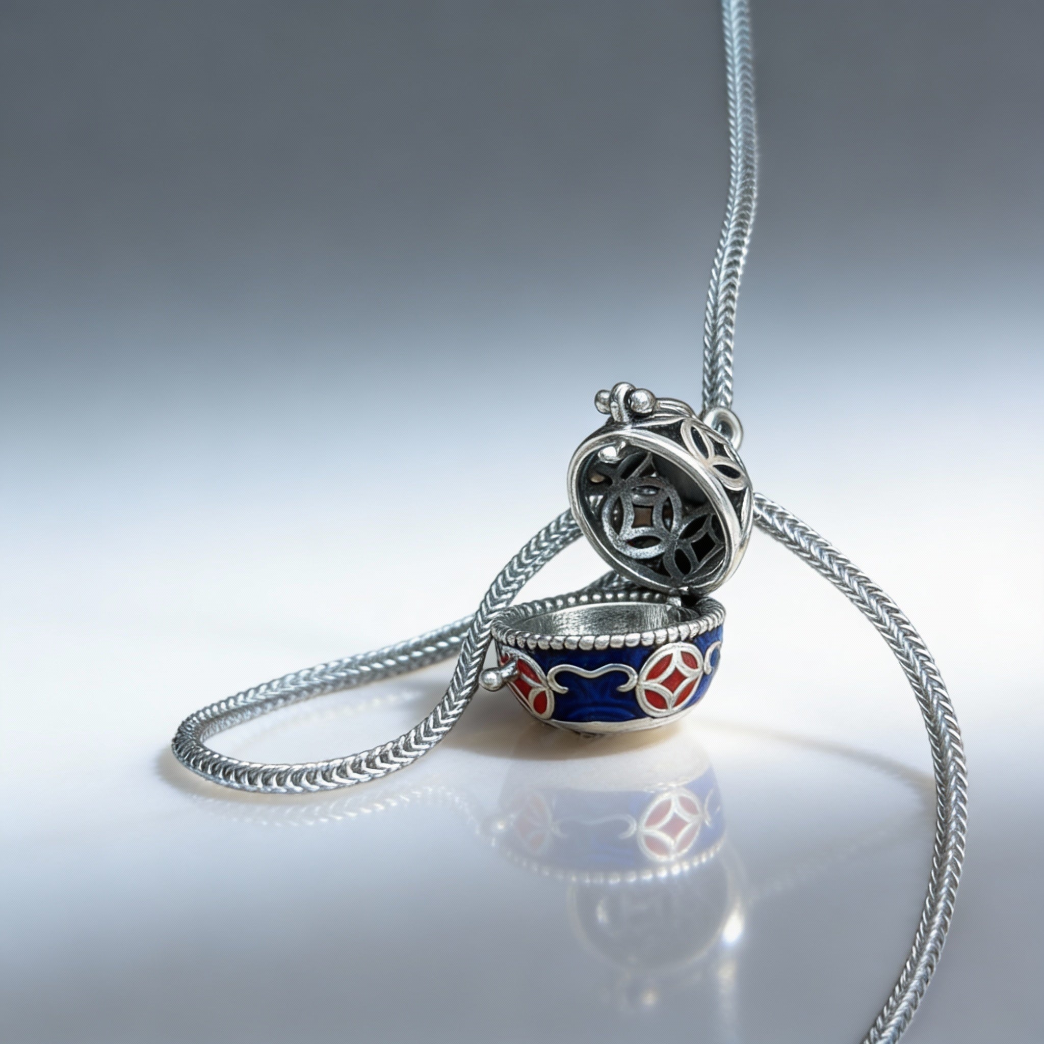 Blue Enamel Silver Serenity Harmony Necklace