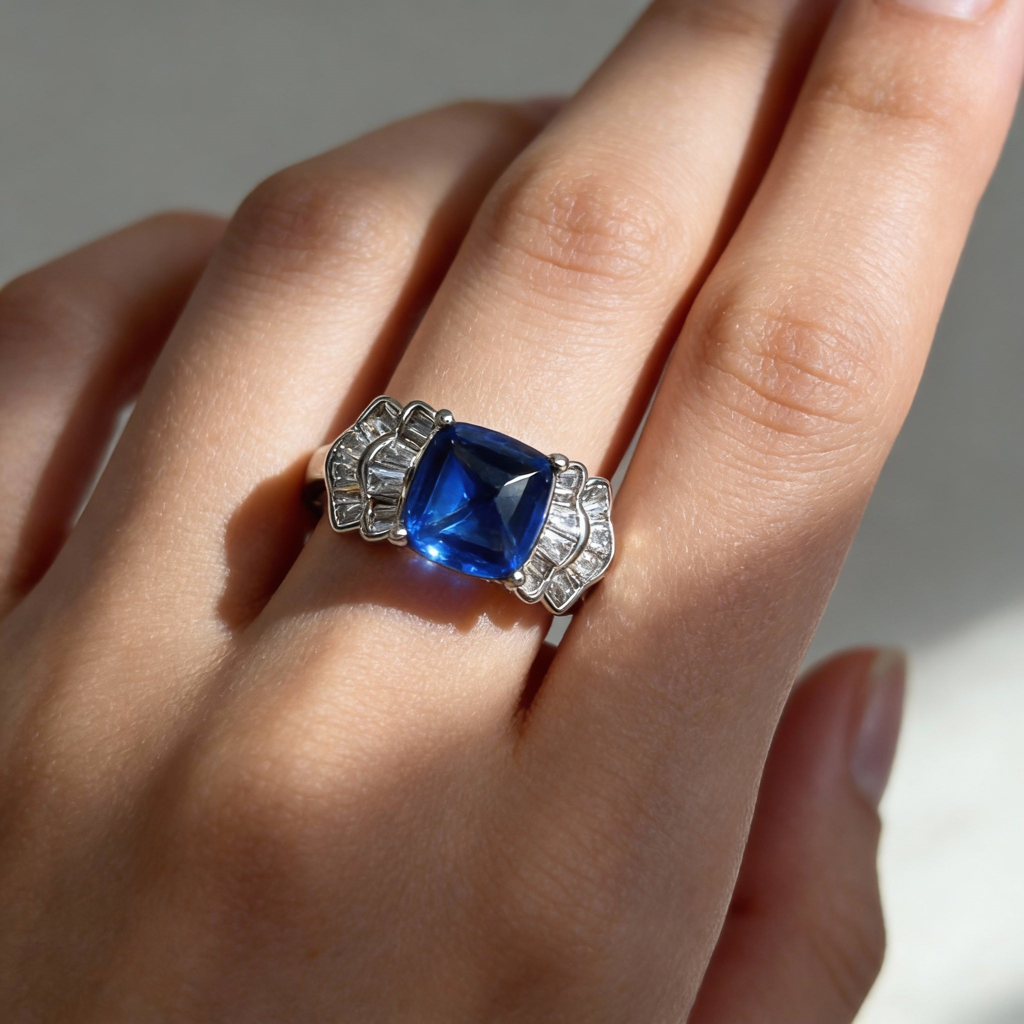 Blue Spinel Clear Quartz Harmony Energy Crystal Ring