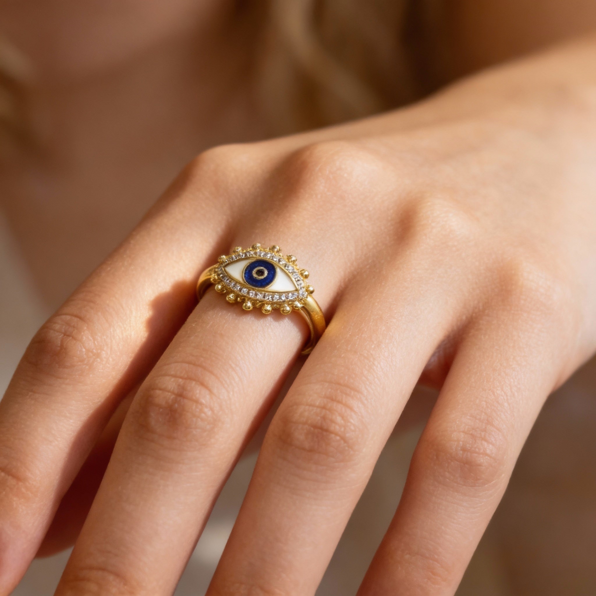 Deep Blue Evil Eye Protection Crystal Ring