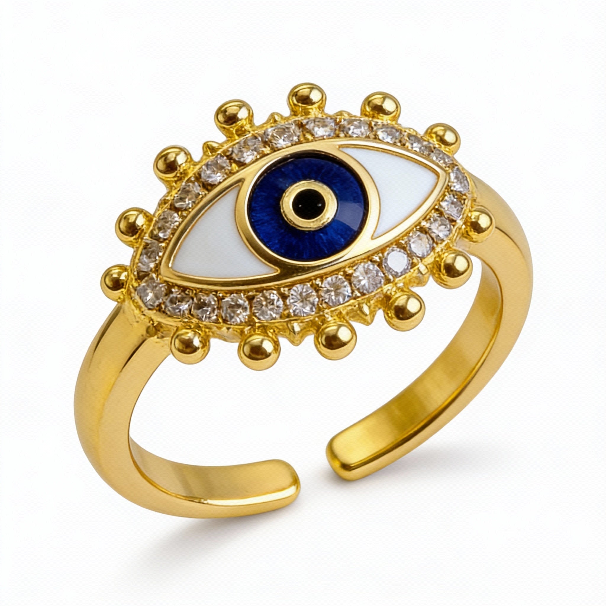 Deep Blue Evil Eye Protection Crystal Ring
