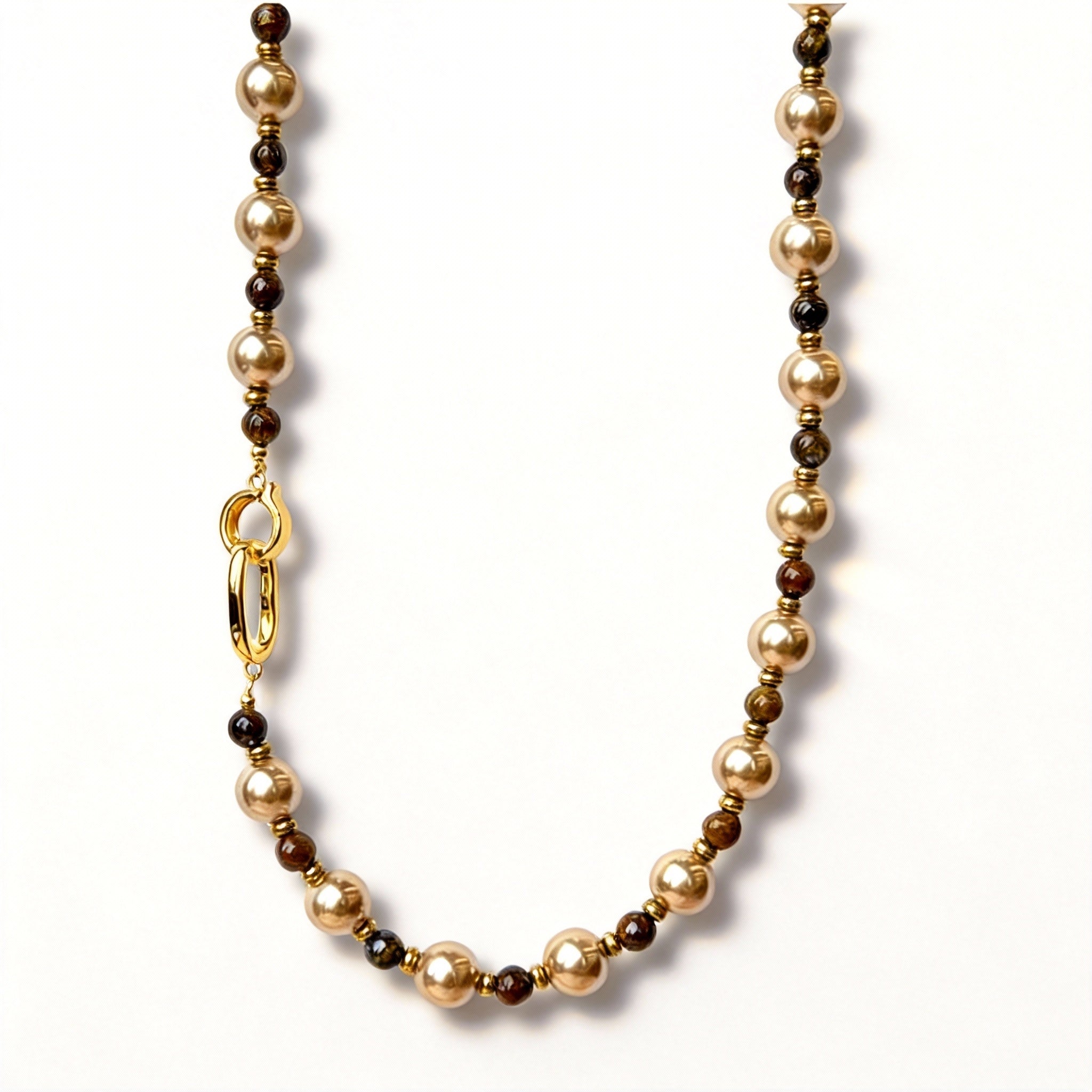 Pearl Alternating Beaded Design Gold Accented Necklace