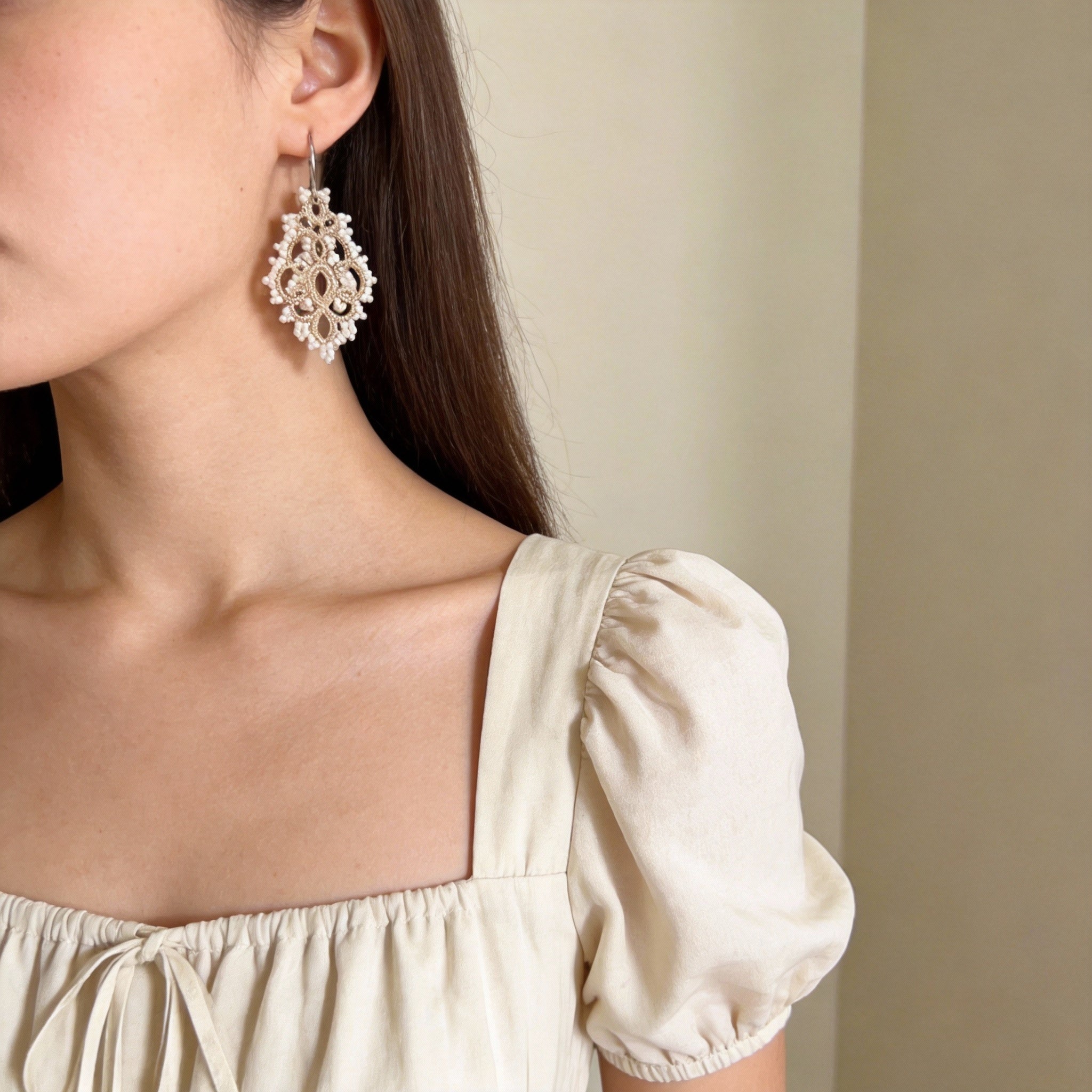 Handwoven Bronze Beaded Filigree Drop Earrings