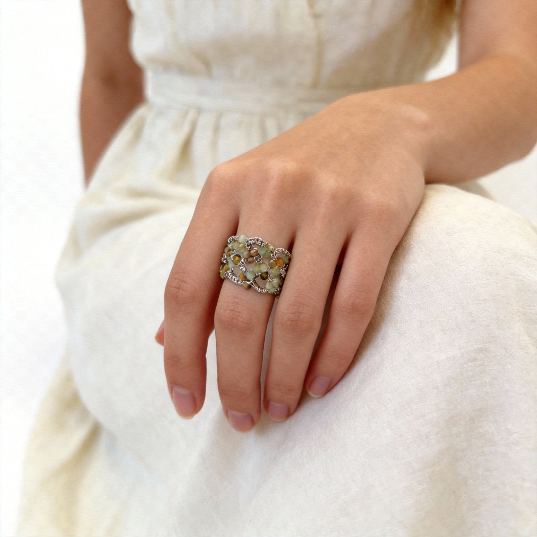 Handwoven Beaded Vintage Multi-Color Design Ring