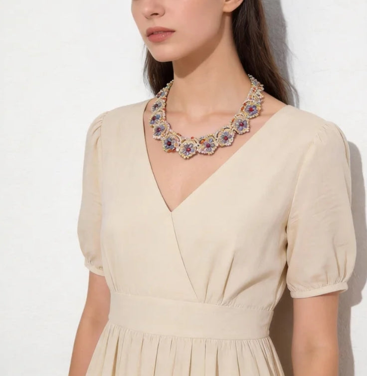 Handwoven Floral Beaded Elegant Style Necklace