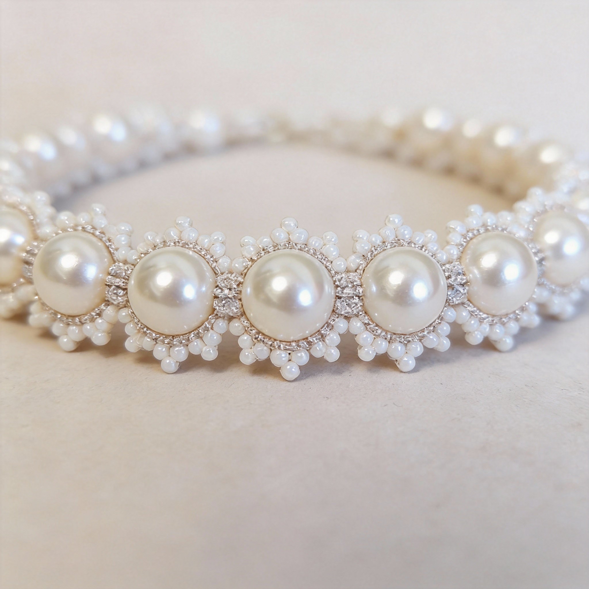 Handwoven Floral Pearl Braided Lace Thread Bracelet