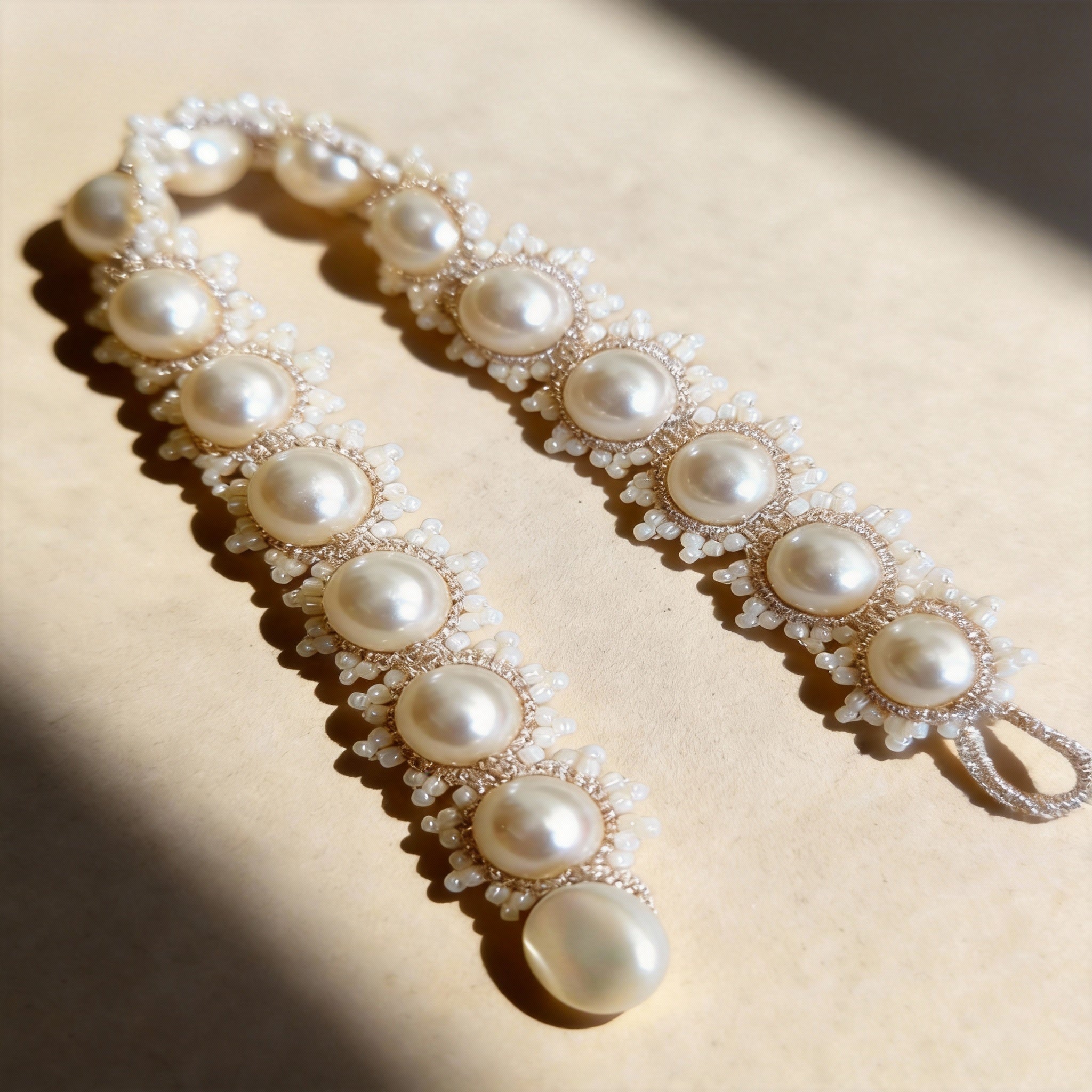 Handwoven Floral Pearl Braided Lace Thread Bracelet