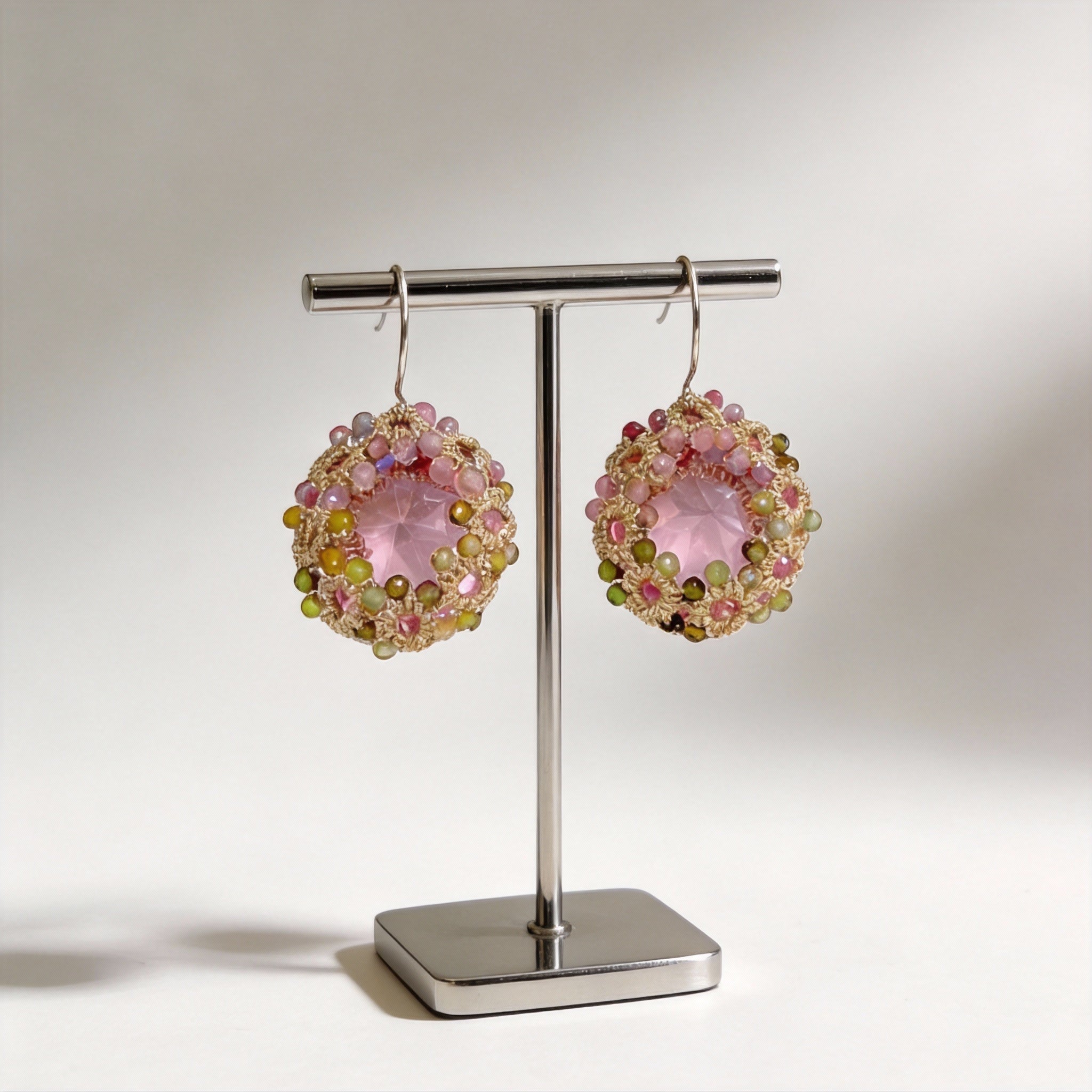 Handwoven Beaded Round Artisanal Drop Earrings