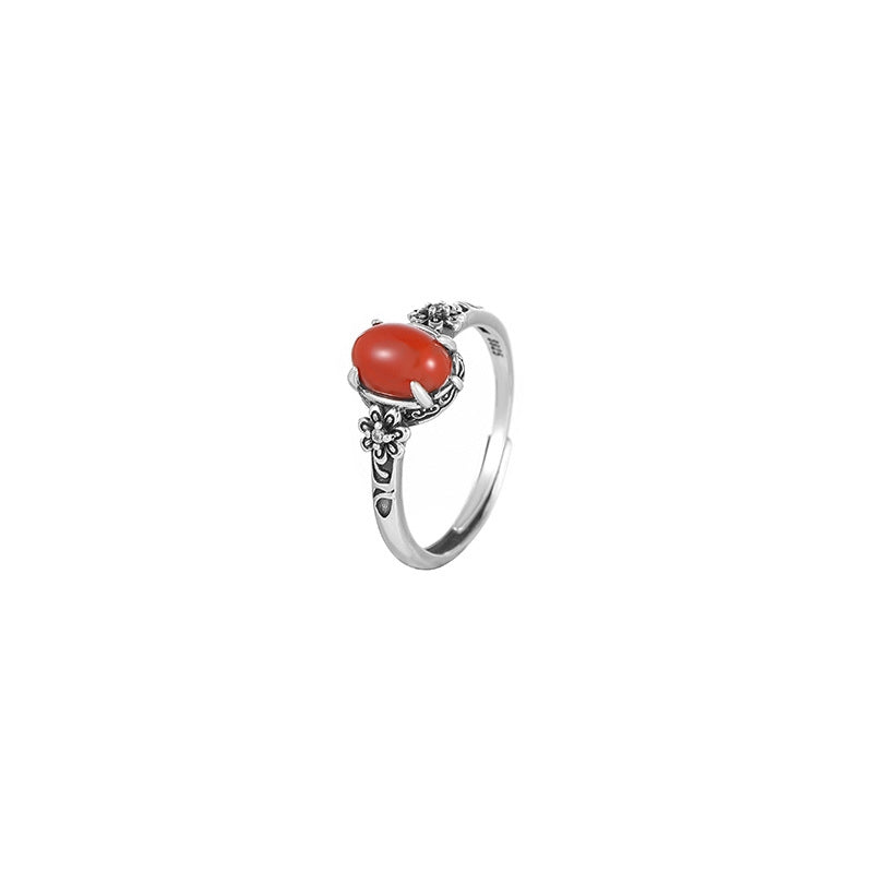 Red Agate Turquoise Silver Healing Ring