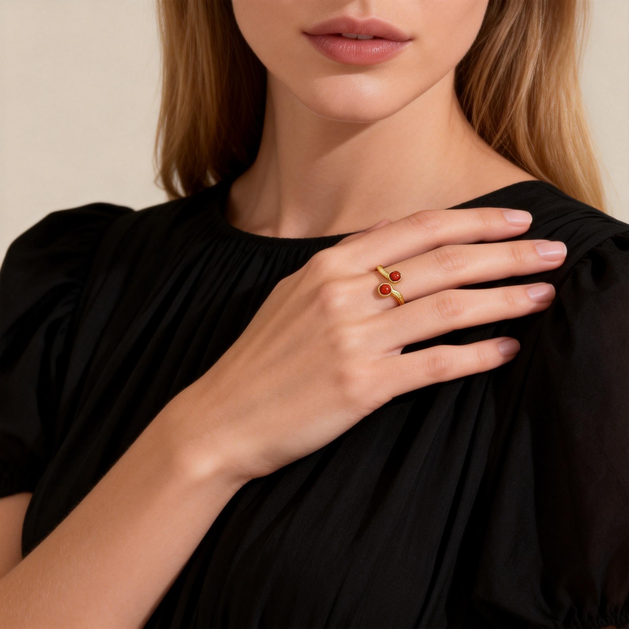 Red Agate Silver Gold Harmony Ring
