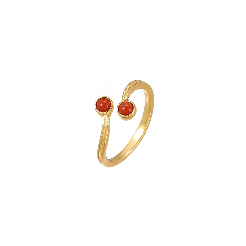 Red Agate Silver Gold Harmony Ring