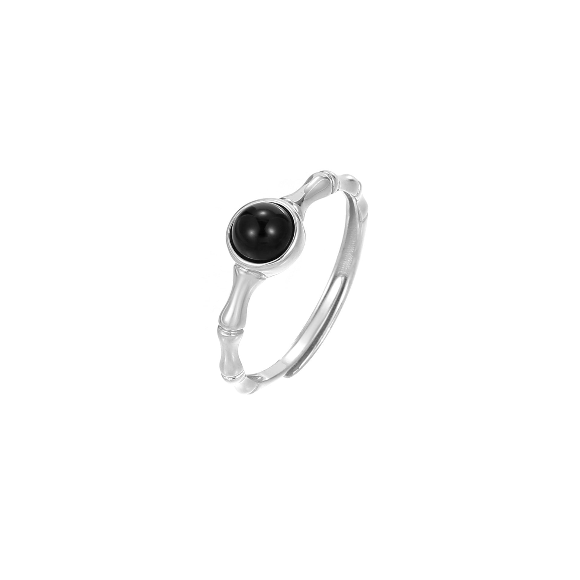 Black Tourmaline Bamboo Silver Balance Ring