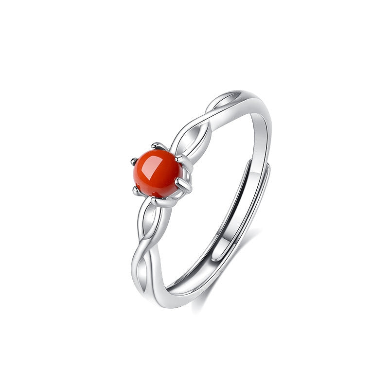 Red Agate Mobius Silver Healing Ring