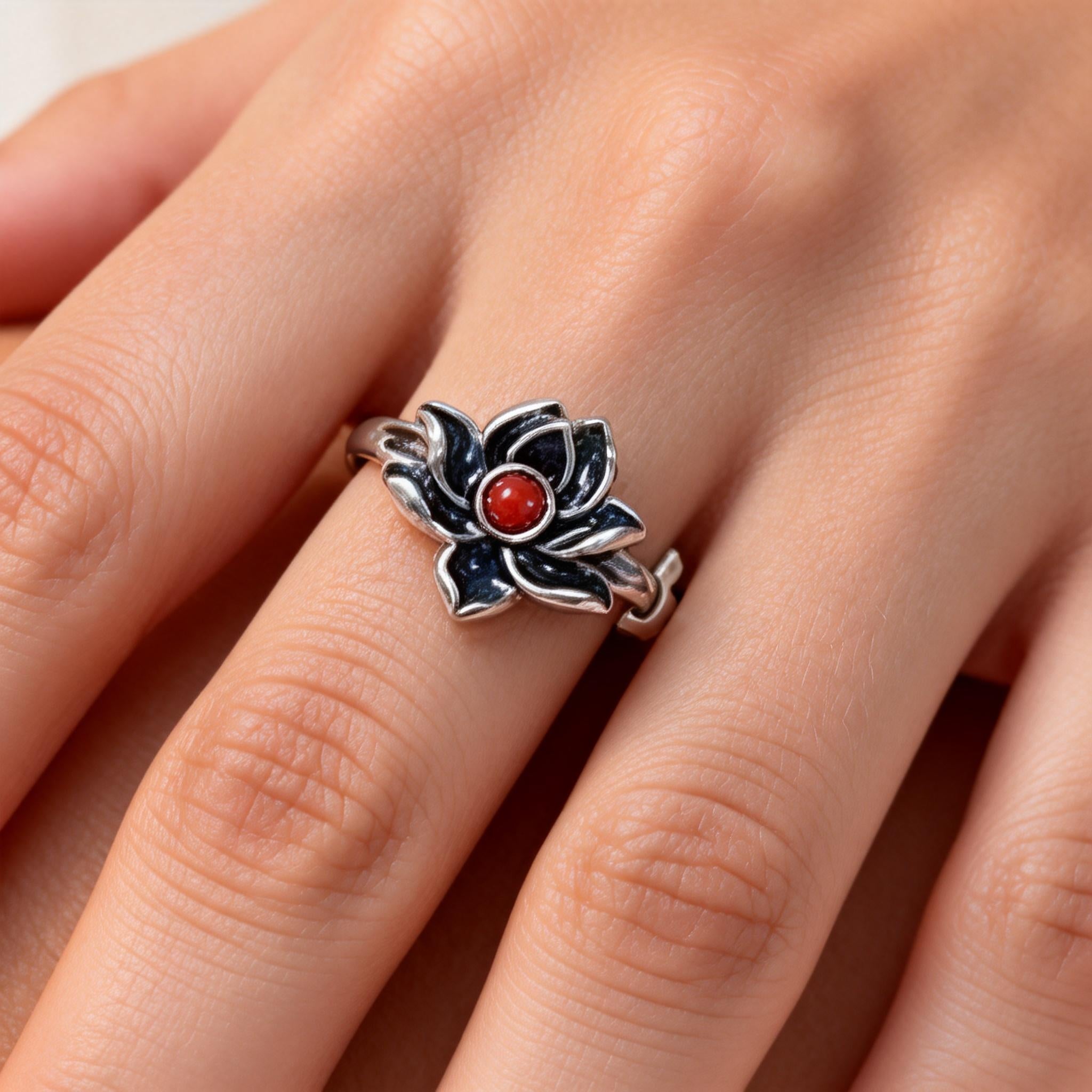Red Agate Jade Turquoise Silver Protection Ring