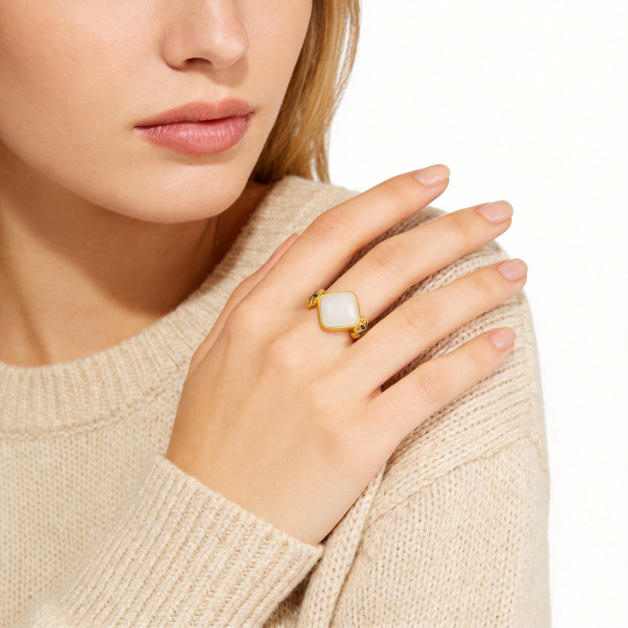 Jade Gold Lotus Harmony Protection Ring