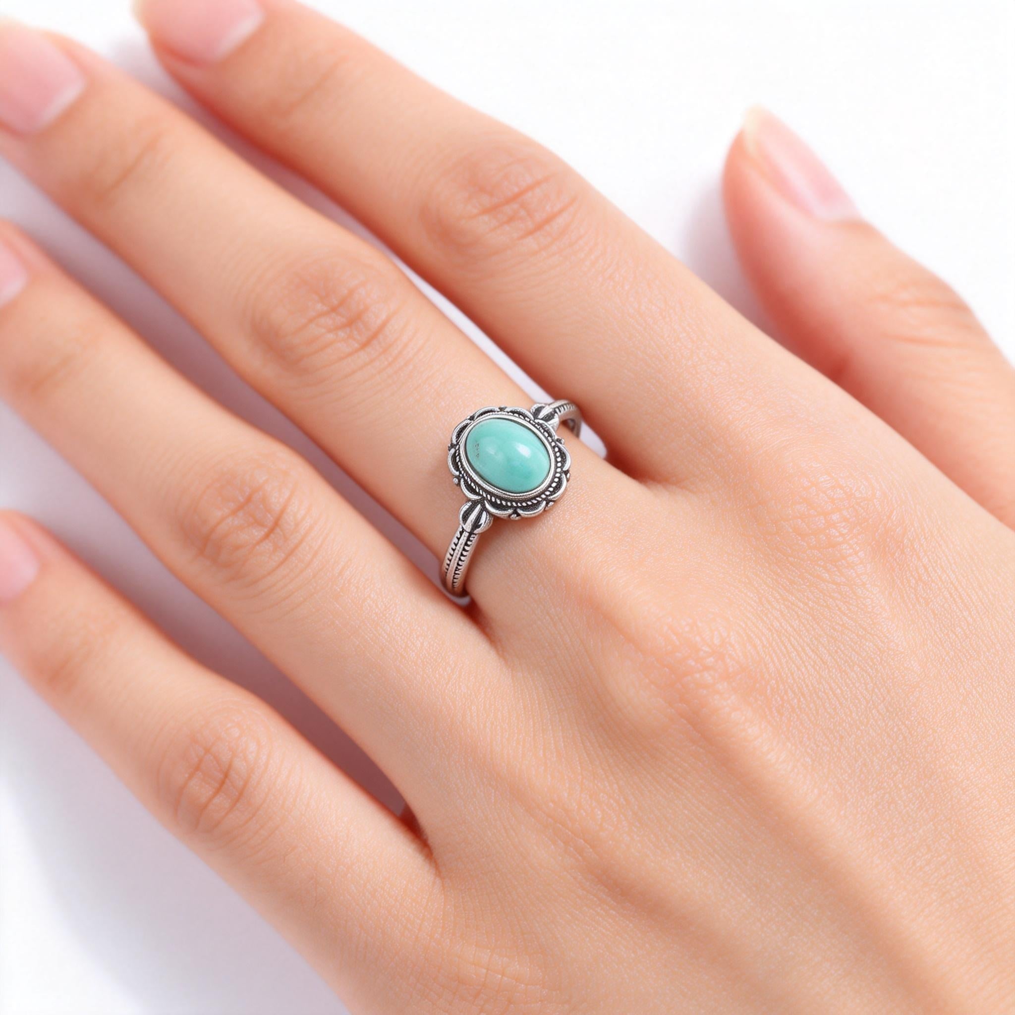 Turquoise Lotus Silver Spiritual Protection Ring