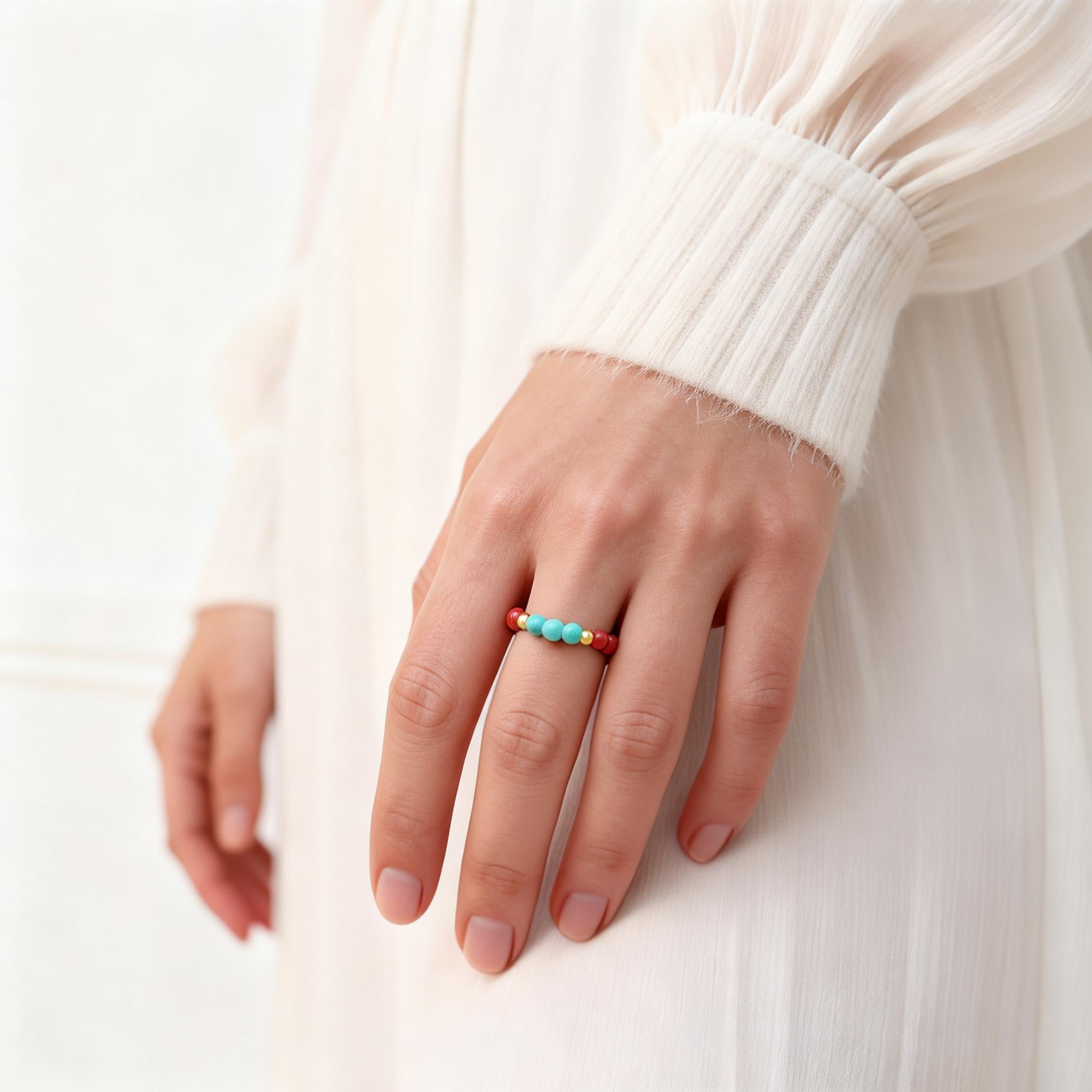 Turquoise Cinnabar Harmony Blessing Ring