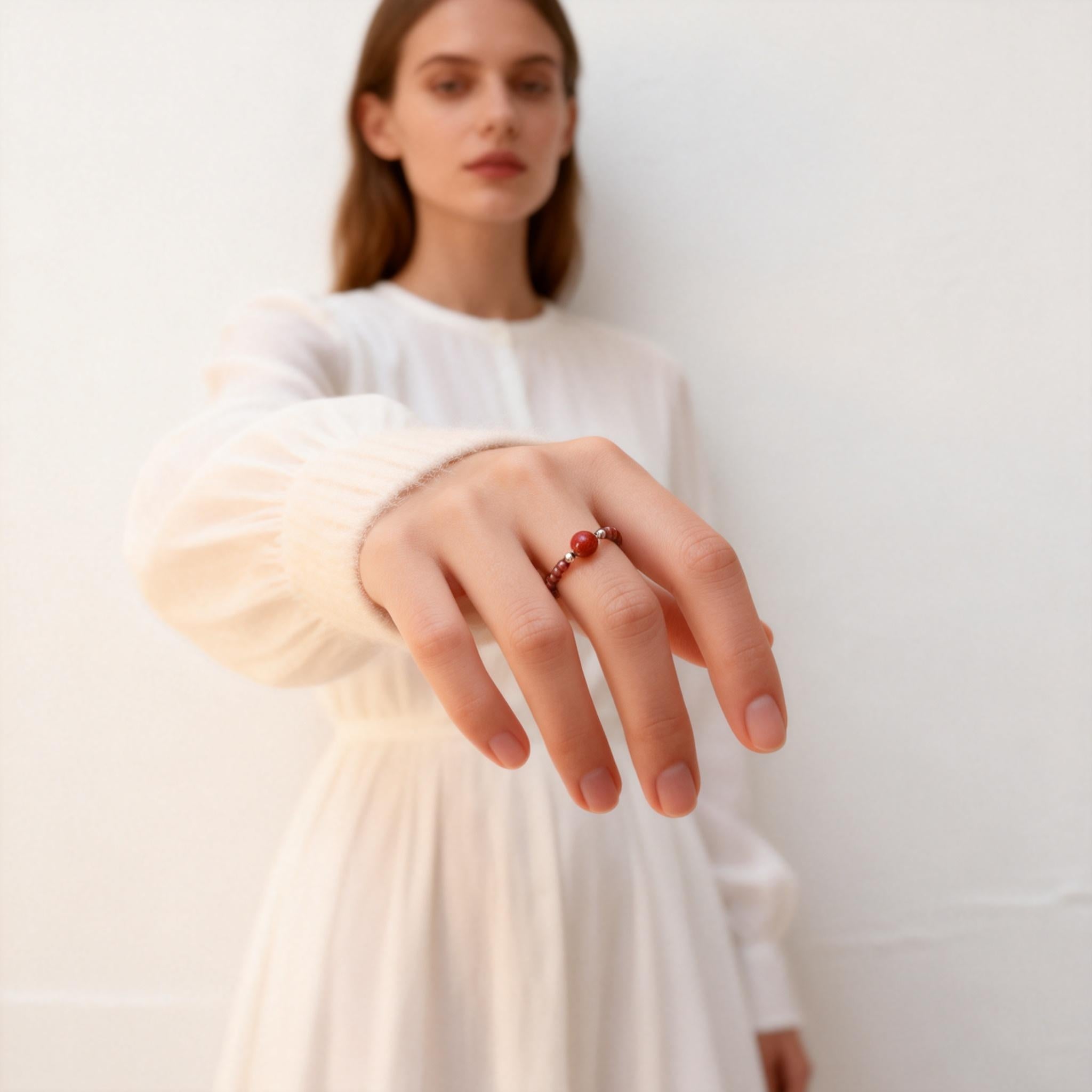 Garnet Vital Spark Adjustable Beaded Ring