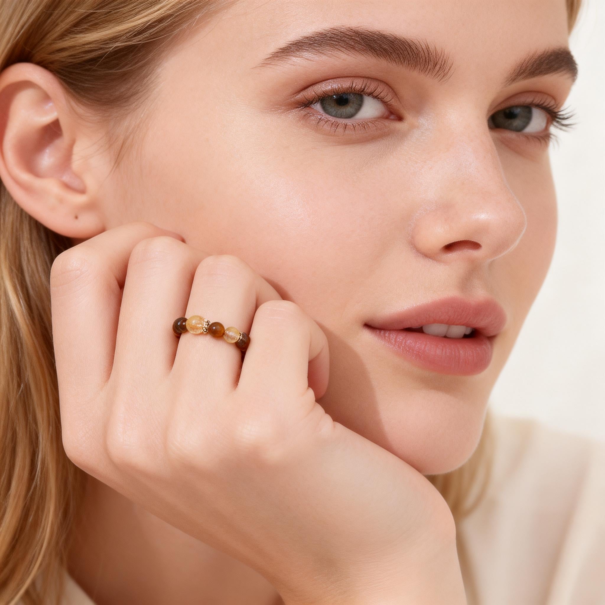 Citrine Tiger Eye Smoky Quartz Abundance Ring