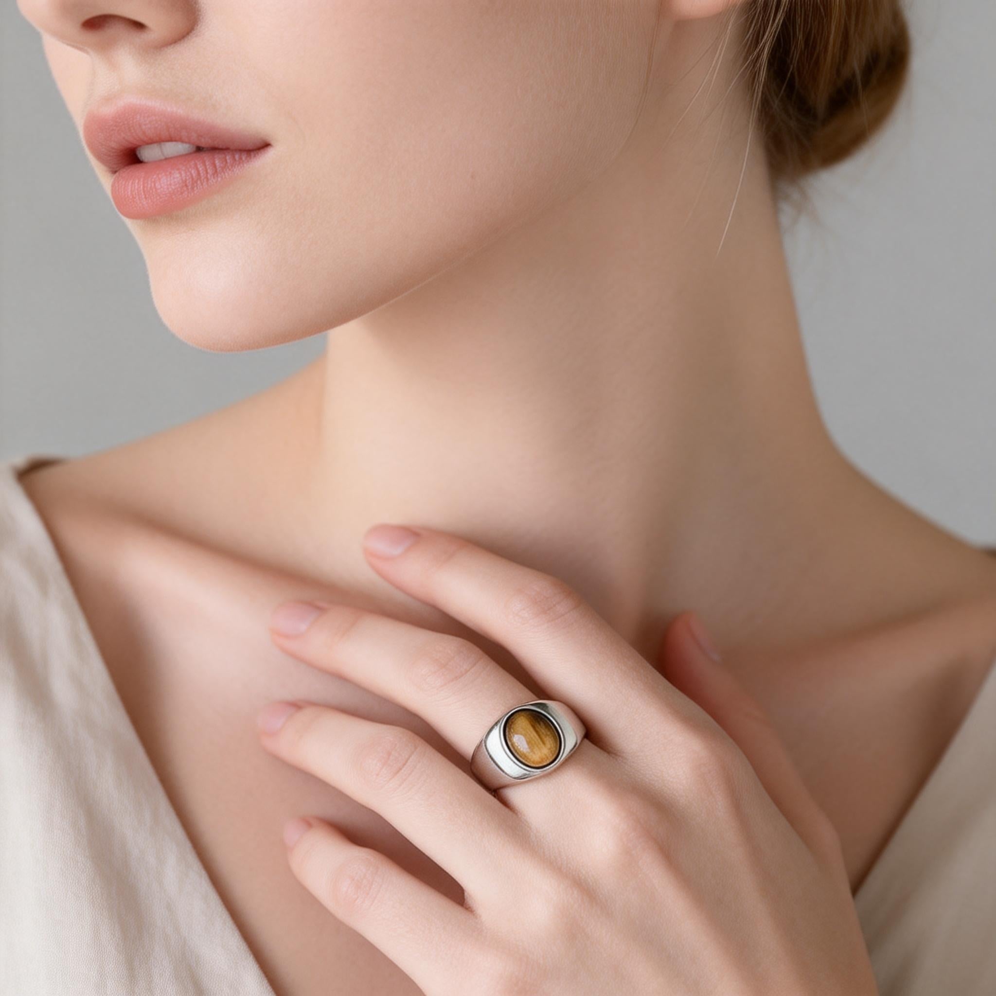 Tiger Eye Silver Protection Balance Ring