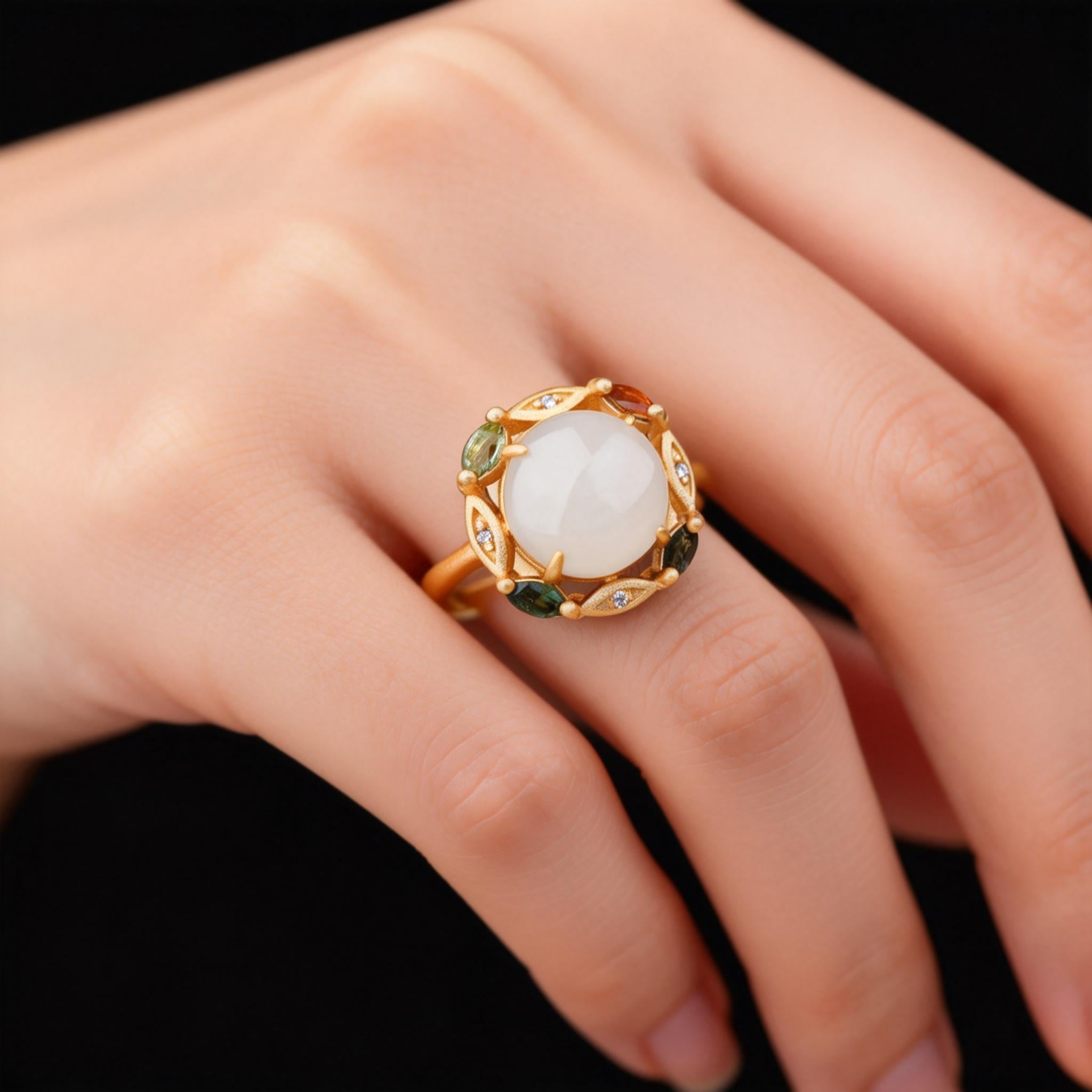 Hetian Jade Silver Prosperity Harmony Ring