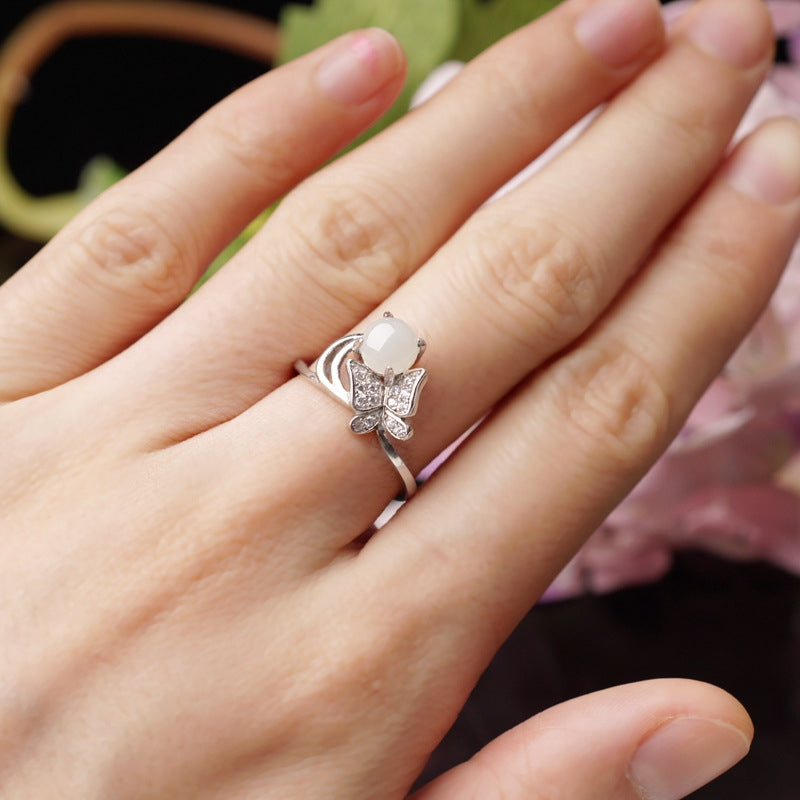 Jade Clear Quartz Serenity Butterfly Ring