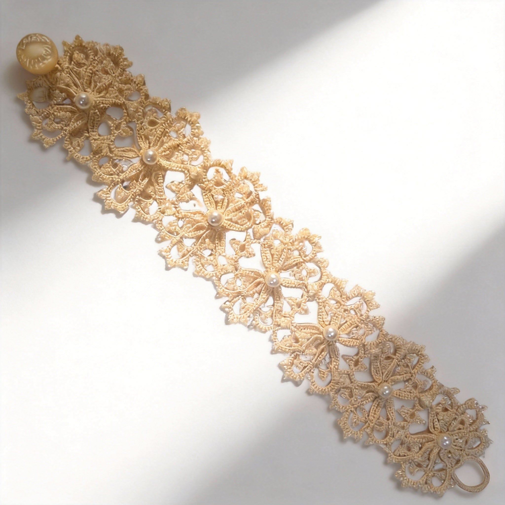 Lace Pearl Beaded Handmade Vintage Floral Gemstone Bracelet