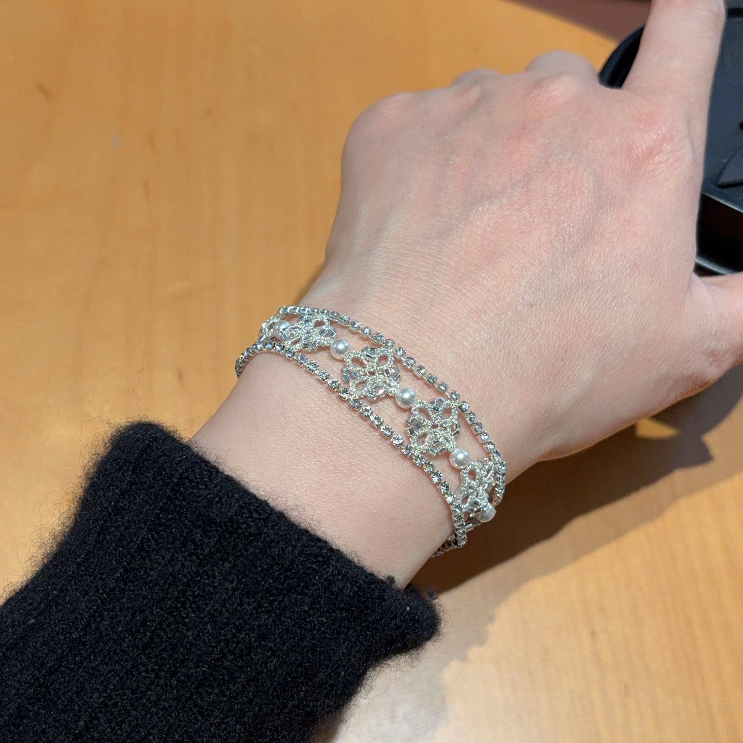 French Frivolite Pearl Zircon Lace Handwoven Bracelet