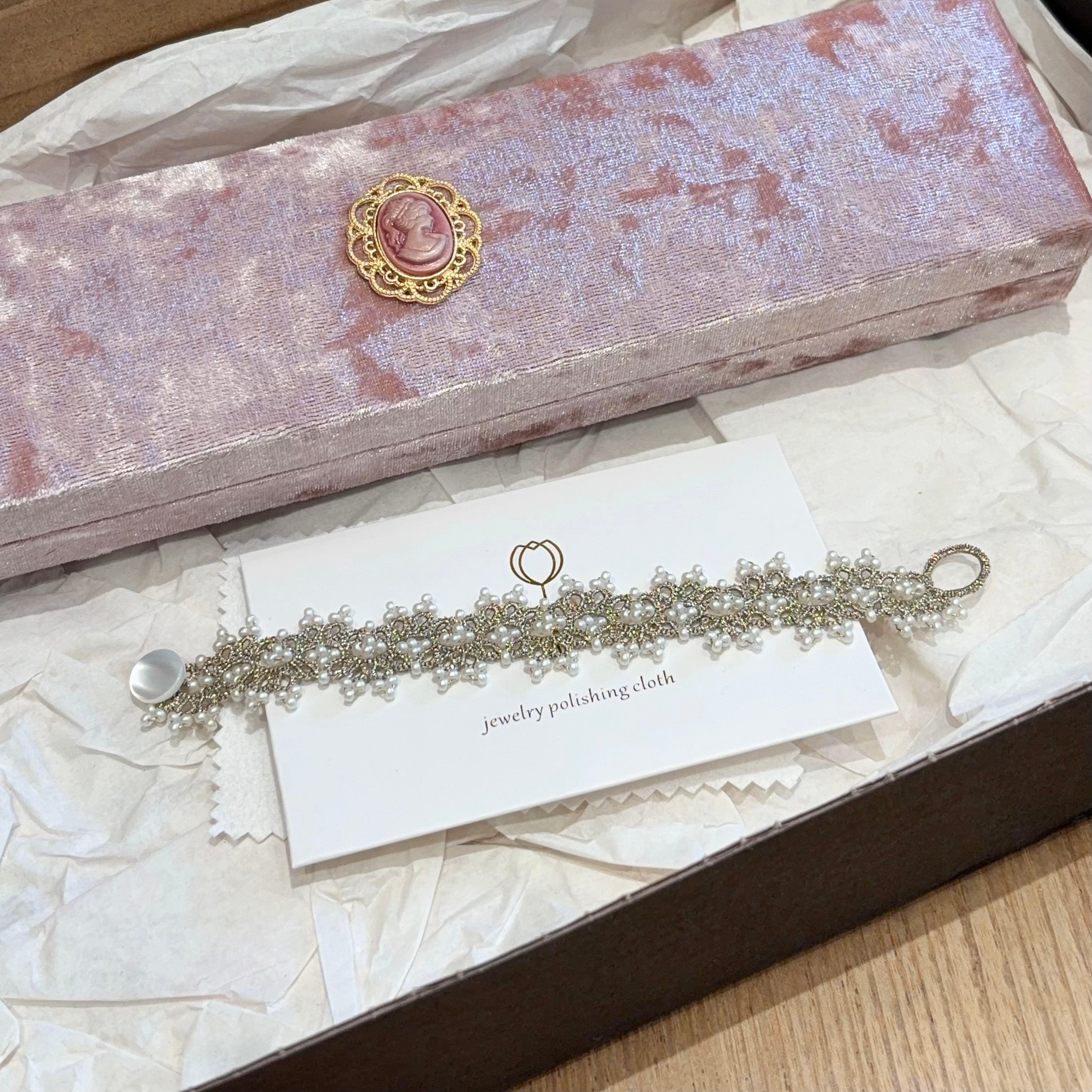 Handwoven Pearl & Zircon Lace Bracelet