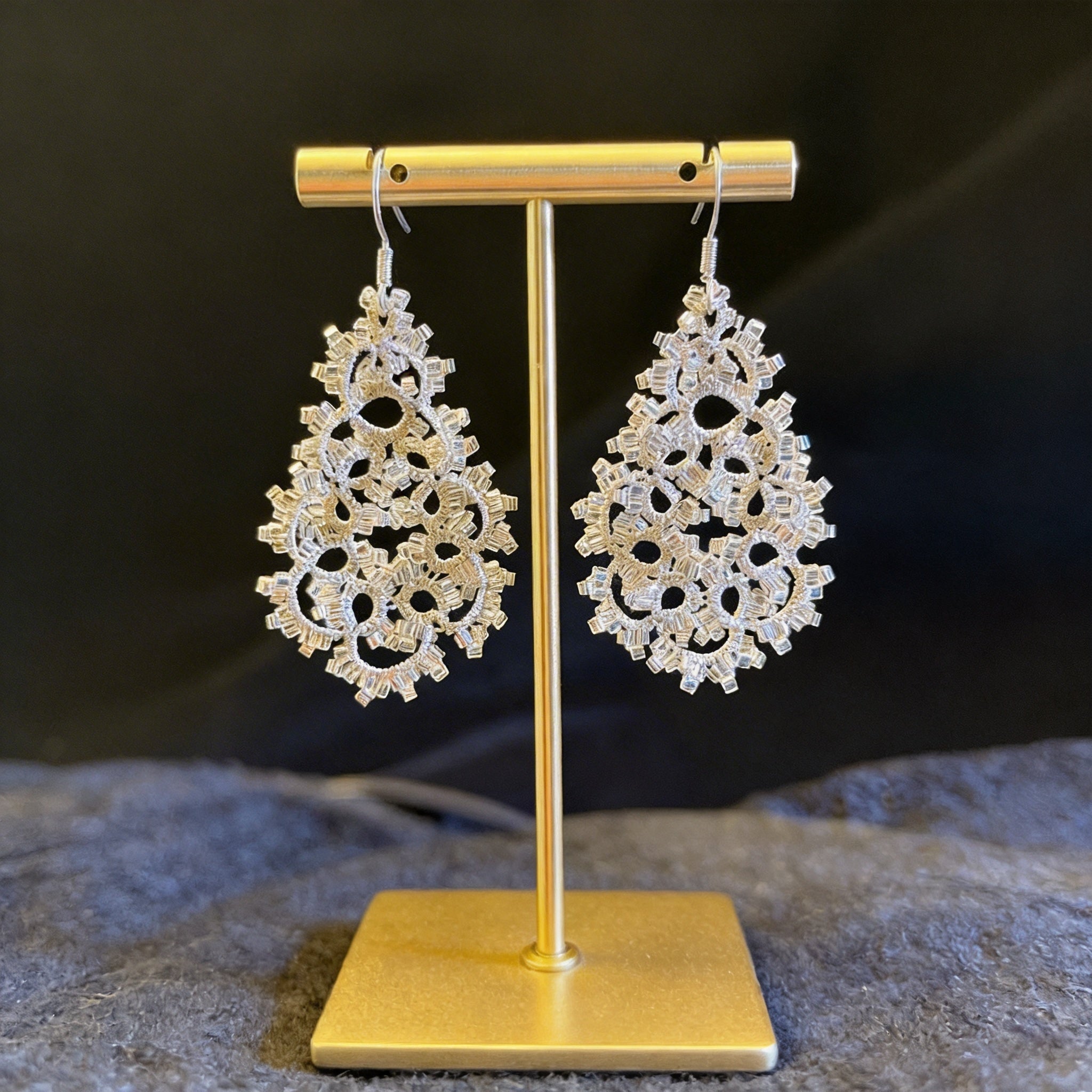 French Frivolite Lace Handwoven Beaded Earrings