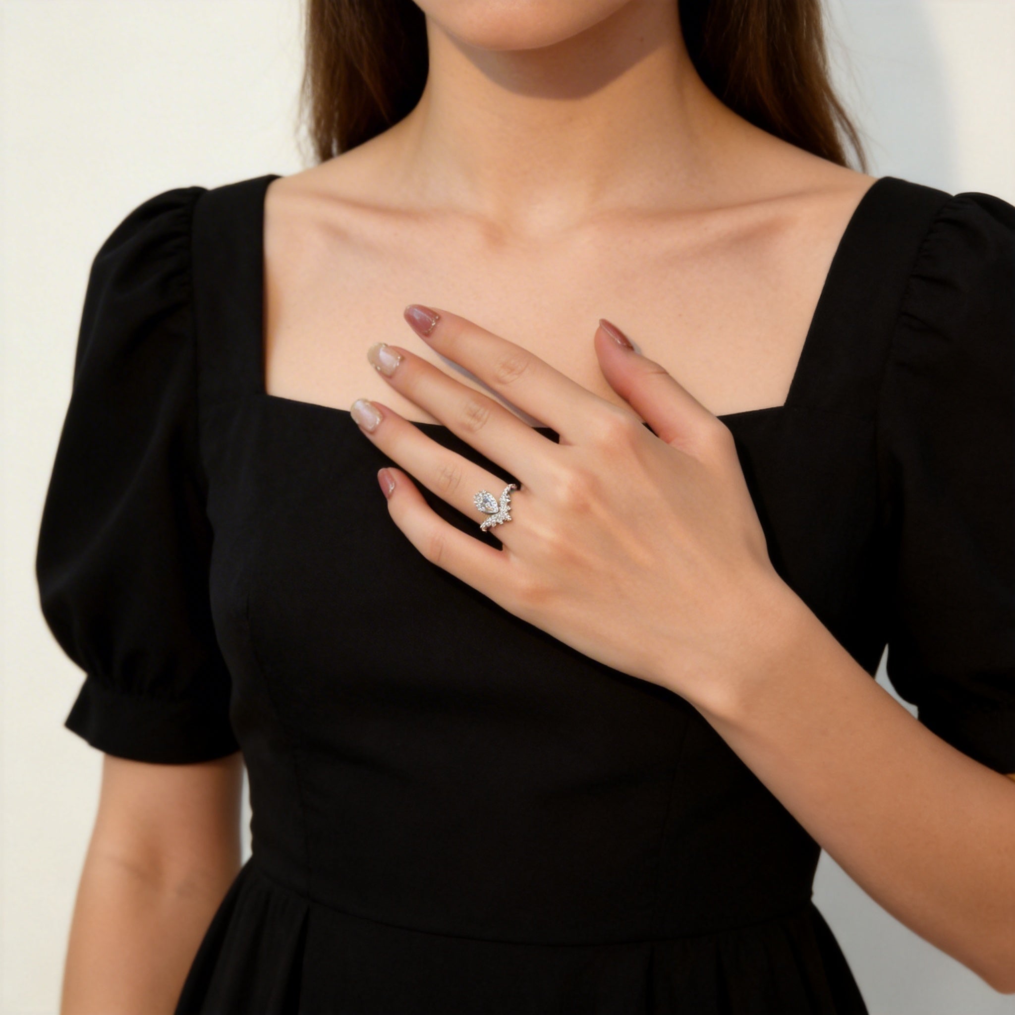 Pear Cut Wing Halo Plated Ring