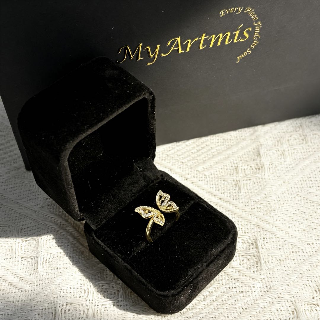 Adjustable Gold Butterfly Open Ring Dainty Wrap Ring