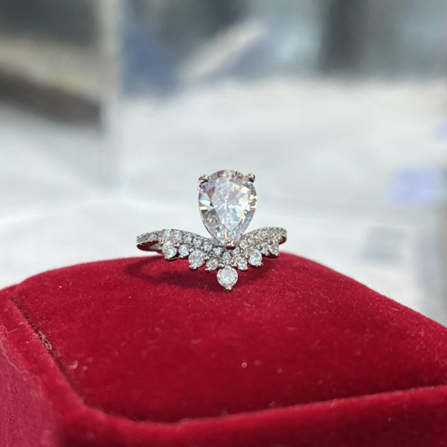 Pear Cut Wing Halo Plated Ring