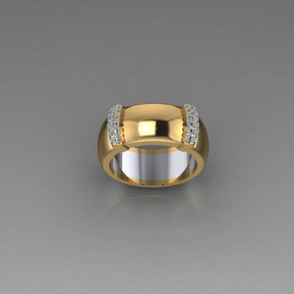 Gold Wide Band Crystal Inlay Adjustable Ring